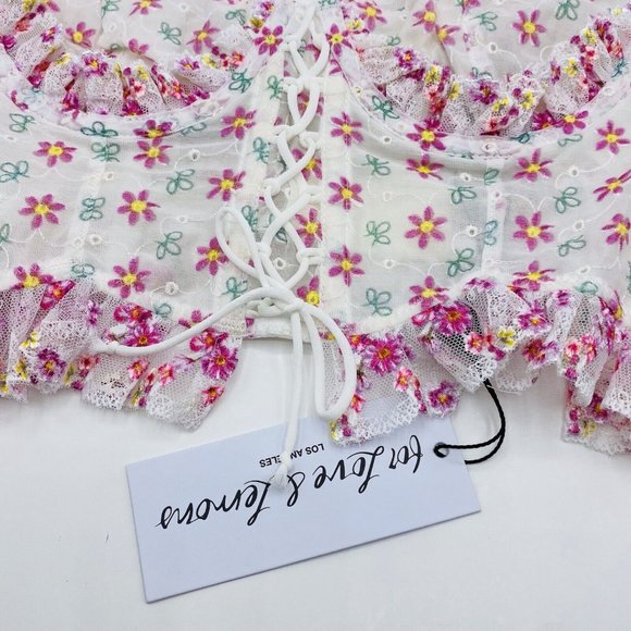 For Love And Lemons Floral Lace-Up Set - White and Pink - Picture 3 of 8